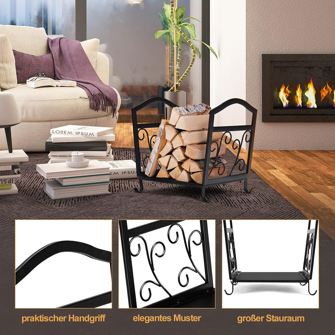 COSTWAY Kaminholzregal Metall, Brennholzregal Feuerholzregal mit stabilem Sockel & Griffen, Kaminhol