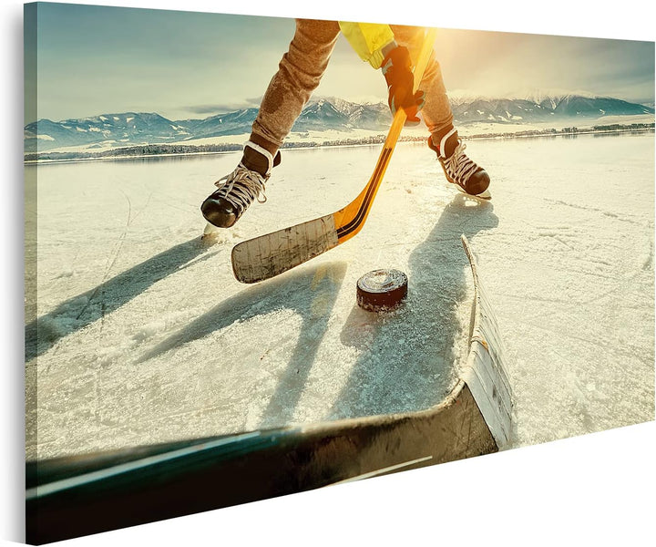 islandburner Bild auf Leinwand Eishockey Spiel Auf See Bilder Wandbilder Poster, Leinwand 80x40cm