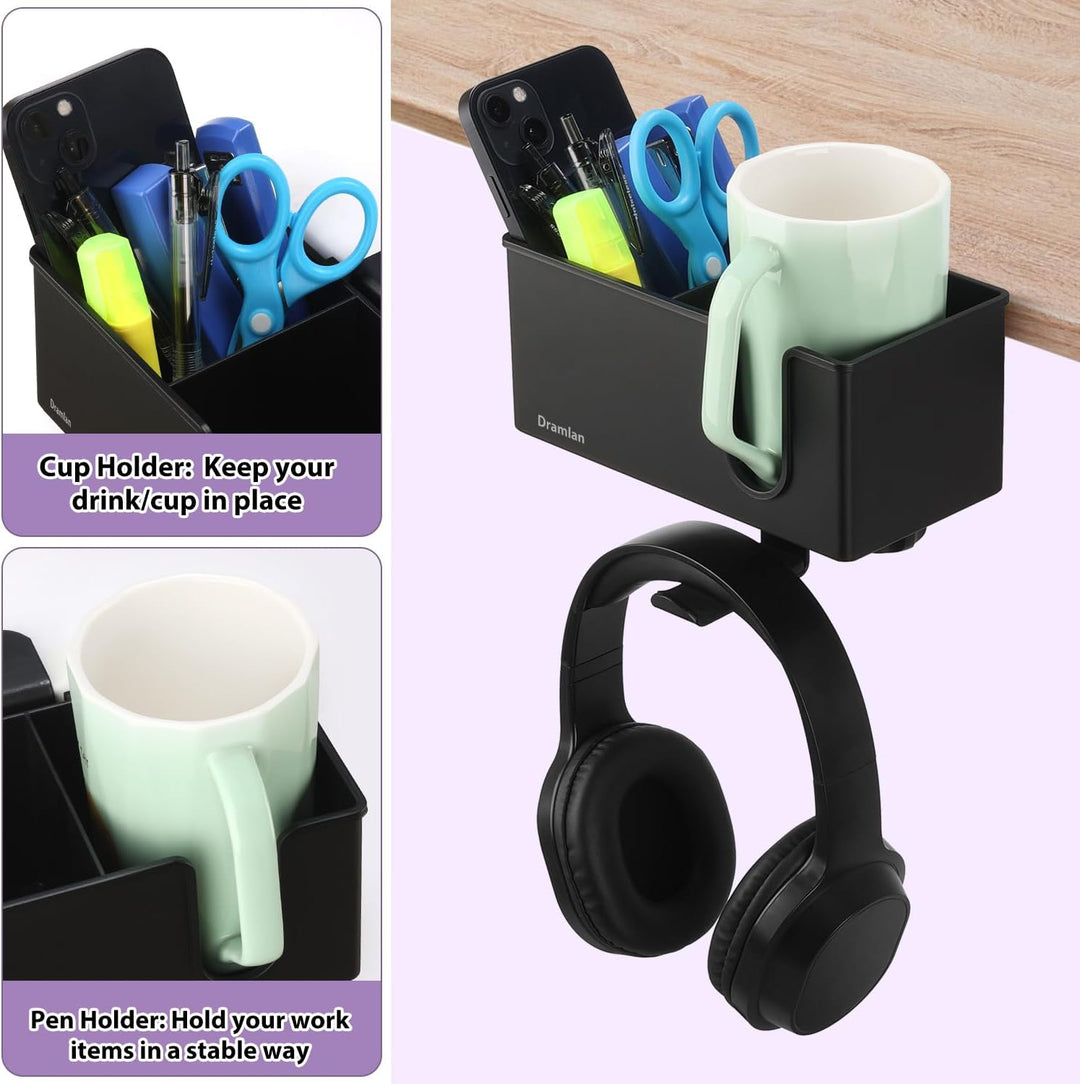 SchreibtischOrganizer mit Kopfhörer-Aufhänger, Schreibtisch-Getränkehalter für Schreibtisch-Aufbewah