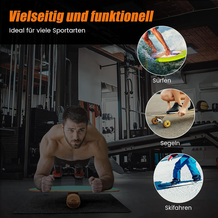 COSTWAY Balance Board aus Holz, Balancebrett, Balance Trainer Trickboard für zuhause, inkl. Korkroll