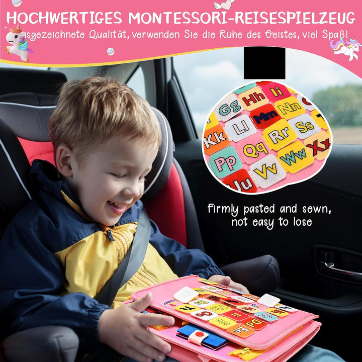 BuzzoXerex Busy Board Deutsch, 8 Seiten in 1 Busy Book, Filz Quiet Book Kleinkinder ab 1 Jahre mit S