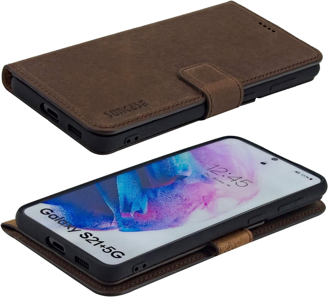 Suncase Book-Style Hülle kompatibel mit Samsung Galaxy S21 Plus 5G Leder Tasche (Slim-Fit) Lederhüll