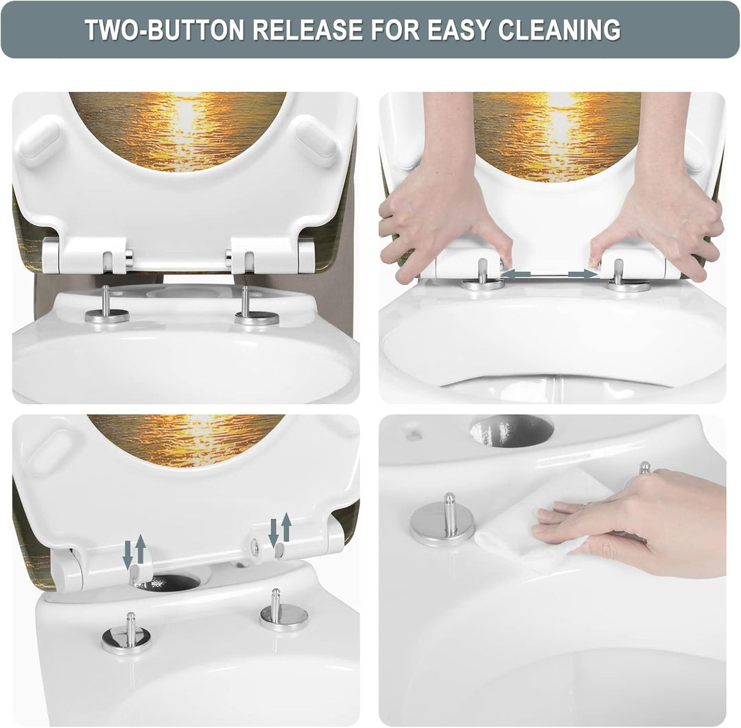 WOLTU WC Sitz mit Absenkautomatik,Toilettensitz Motiv,Klodeckel mit Quick-Release-Funktion und Antib