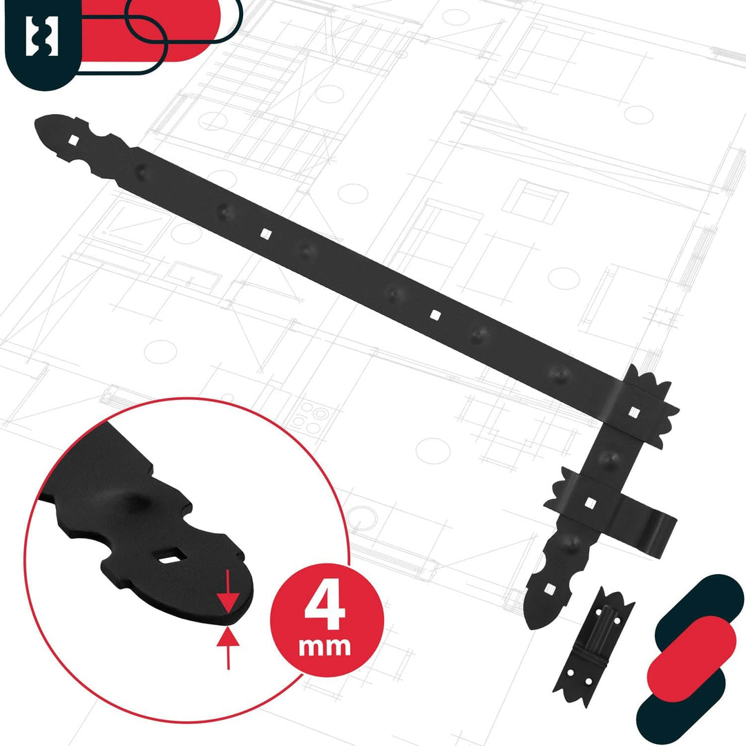 KOTARBAU® Winkelband 800 x 50 mm Set 4x Kloben + 4x Winkelscharnier für Tore Pforten Dekorativ, 800
