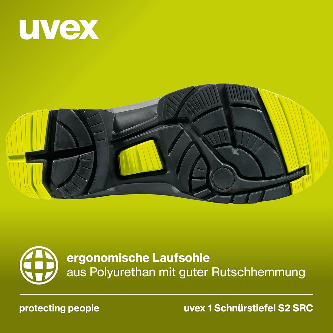 Uvex 1 Arbeitsstiefel - S2-Sicherheitsstiefel S1 SRC ESD - Lime-Schwarz, Grösse:46