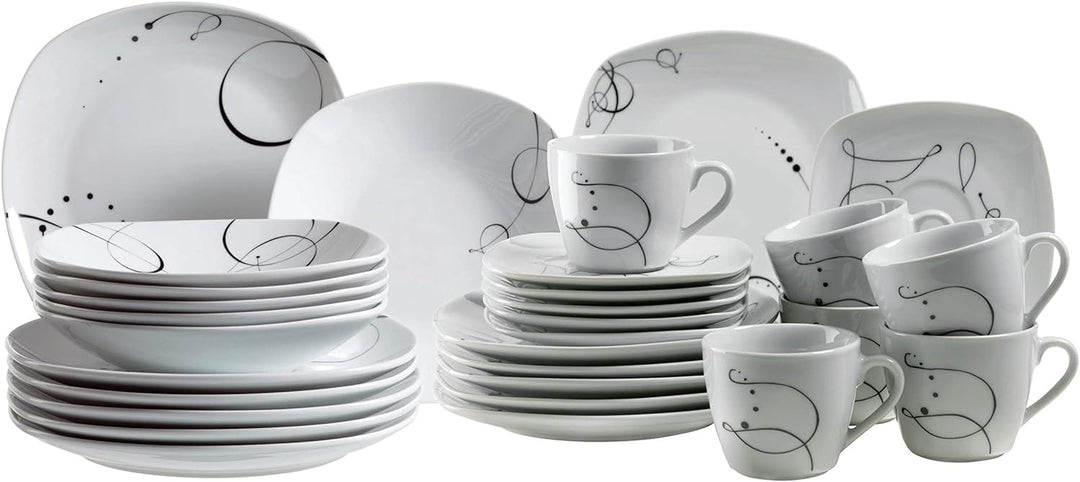 Mäser, Serie Chanson, Kombiservice 30-teilig, Porzellan Geschirrset, für 6 Personen, Weiss, Kombiser