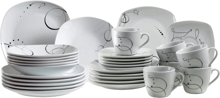 Mäser, Serie Chanson, Kombiservice 30-teilig, Porzellan Geschirrset, für 6 Personen, Weiss, Kombiser