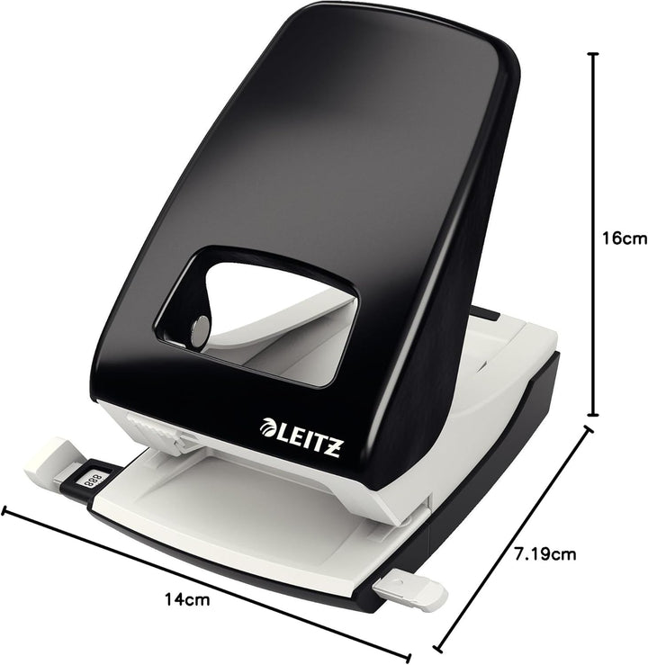 Leitz Starker Büro Locher aus Metall, Für 40 Blatt, Anschlagschiene mit Formatangaben, Ergonomisches