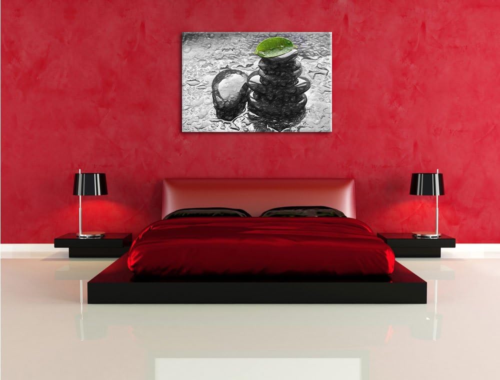 Pixxprint Zensteinturm im Regen als Leinwandbild/Grösse: 100x70 cm/Wandbild/Kunstdruck/fertig bespan