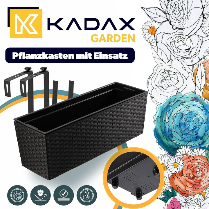 KADAX Blumenkasten aus Kunststoff, 18,5x56 cm, Pflanzkasten mit Einsatz, wetterfester Balkonkasten,
