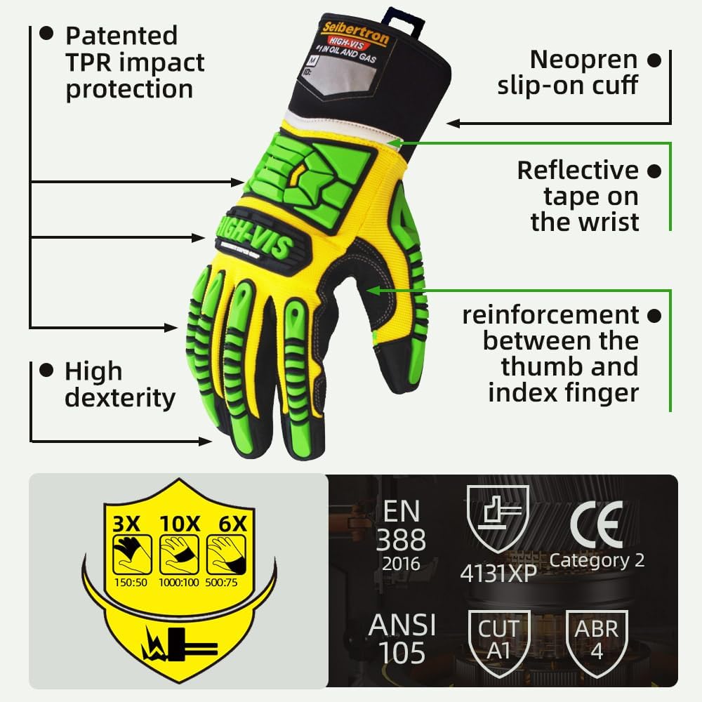 Seibertron HIGH-VIS SDXG2 Silikon Palm PowerGrip Geleinlage Guter Halt Handflächenpolsterung Anti-Vi