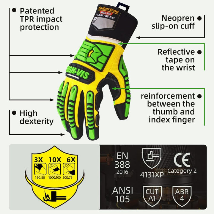 Seibertron HIGH-VIS SDXG2 Silikon Palm PowerGrip Geleinlage Guter Halt Handflächenpolsterung Anti-Vi