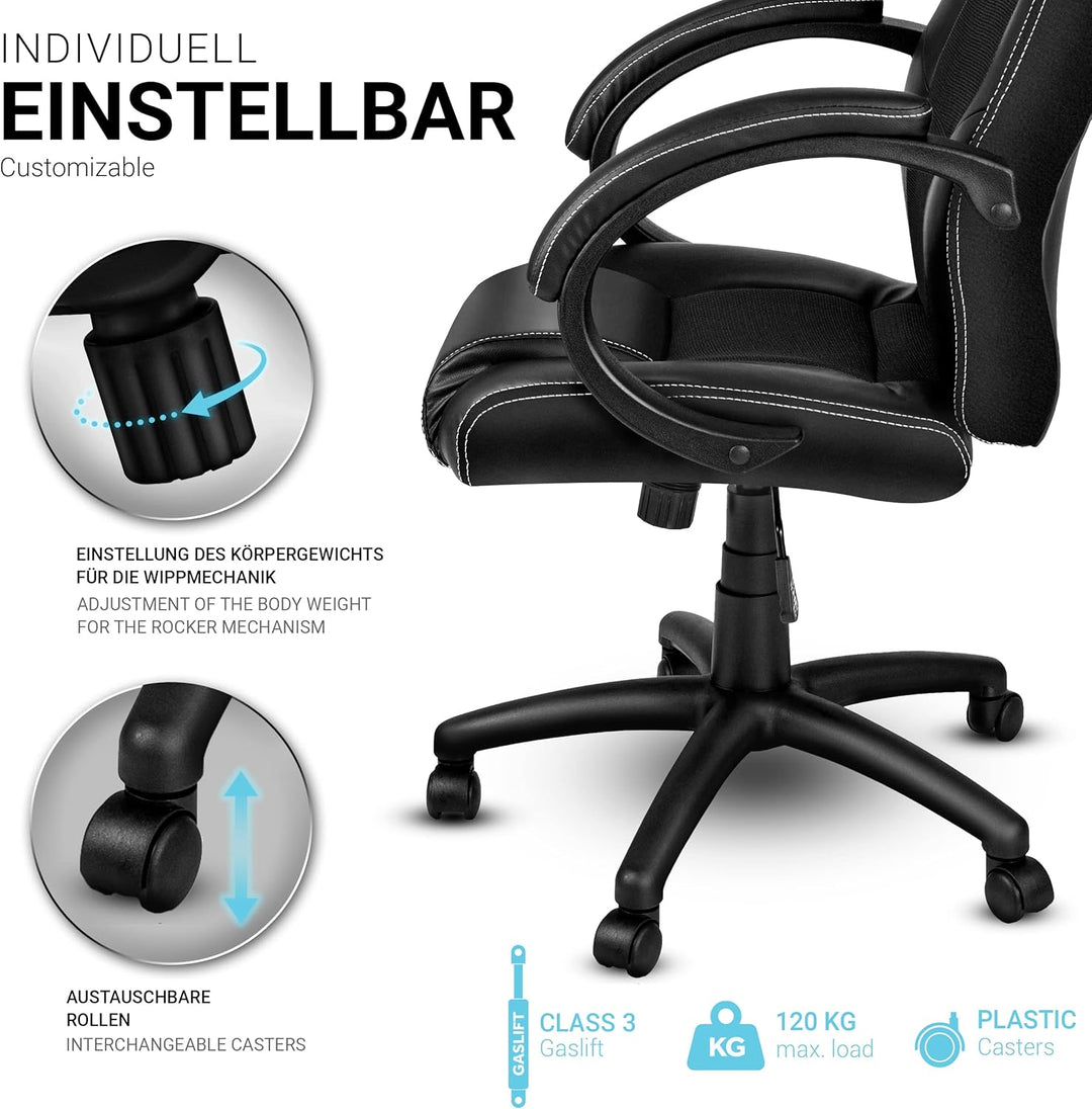 Racing Chefsessel Bürostuhl Drehstuhl 14 Farbvarianten, gepolsterte Armlehnen, Wippmechanik, Lift SG