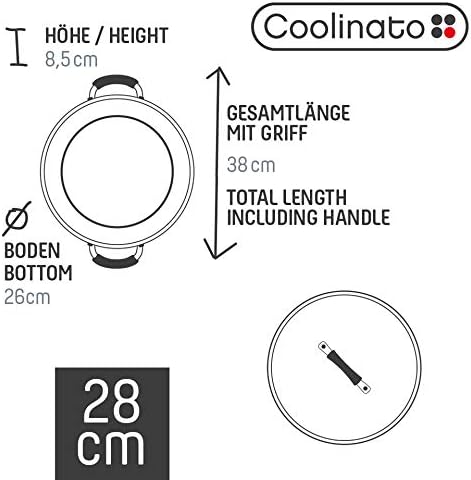 Coolinato Schmorpfanne Edelstahl 28cm beschichtet Schmortopf inkl. Glasdeckel, Bräter für Gas Ceran