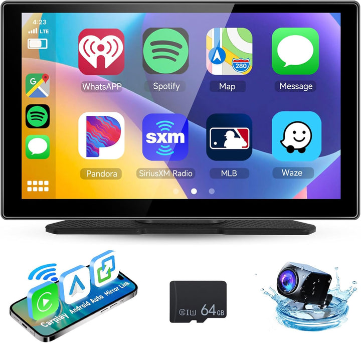 Hodozzy Tragbares Autoradio Wireless CarPlay Display Android Auto, Airplay Mirror Link, 9 Zoll Touch