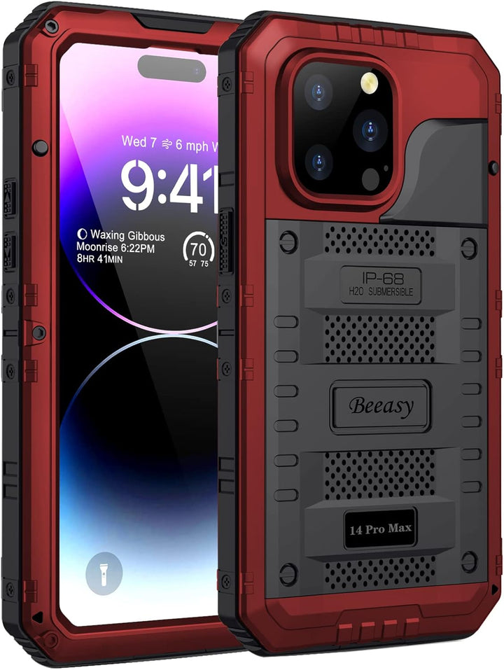 Beeasy für iPhone 14 PRO MAX Wasserdicht Outdoor Hülle (6,7"), Stossfest Panzerhülle Militär 360 Gra