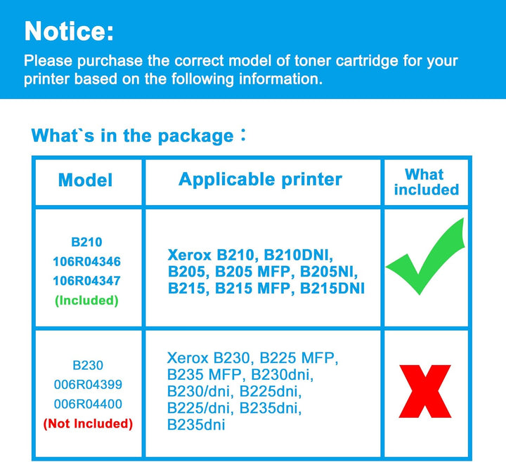 LCL Kompatibel Toner 106R04347 106R04346 B210 B205 B215 High-Yield (2 Schwarz) kompatibel für Xerox