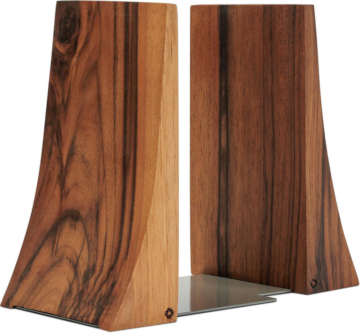 TILISMA Buchstützen, Walnussholz mit Metallsockel, 2 handgefertigte Buchhalter für schwere Bücher, d