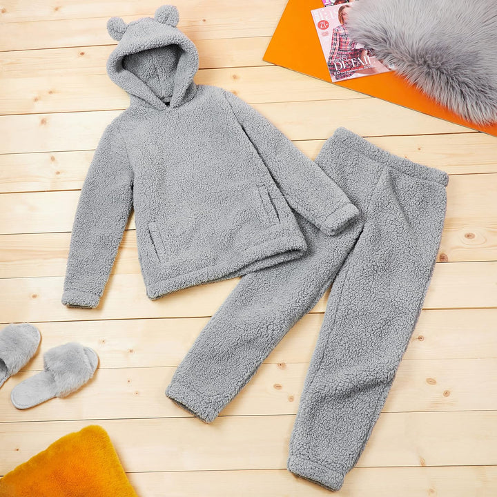 CityComfort Schlafanzug Damen Warm Fleece Pyjama Damen Hausanzug Kuschelig S Grau, S Grau
