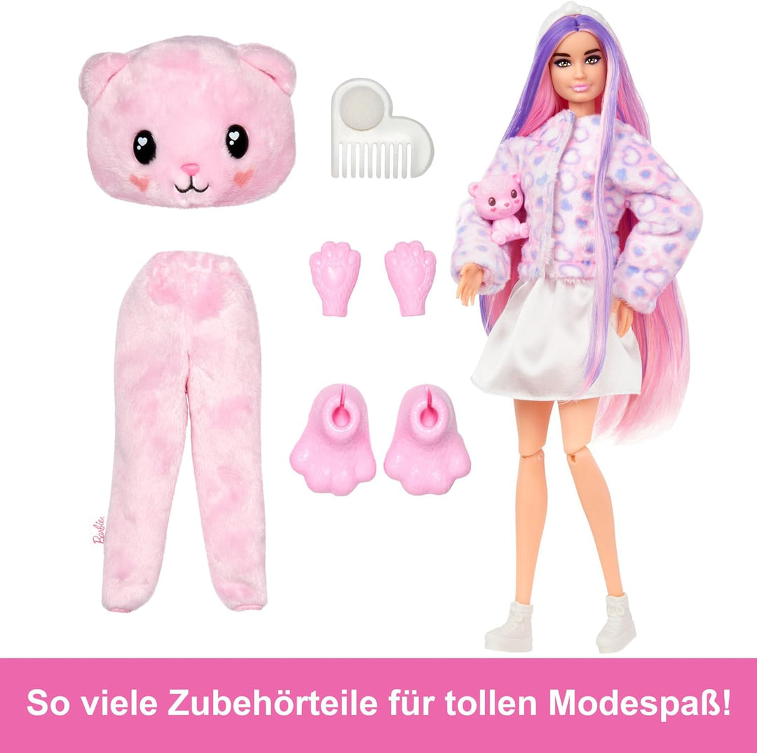 Barbie Cutie Reveal Puppe - Kuschelweiche Plüschverpackung mit 10 Überraschungen, bewegliche Puppe m
