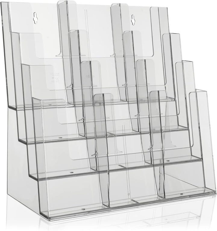 Taymar Prospekthalter DIN A4 / A5 / DIN lang vierstufig Aufsteller Prospektständer Flyerhalter Acryl