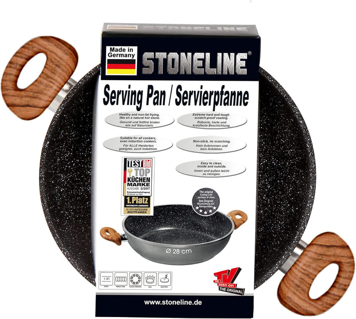 STONELINE® Back to Nature Servierpfanne 28 cm, Made in Germany, auch für öl- und fettfreies Braten,
