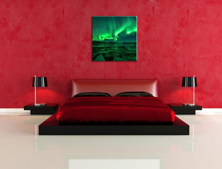Polarlicht am Himmel, Format: 70x70 auf Leinwand, XXL riesige Bilder fertig gerahmt mit Keilrahmen,