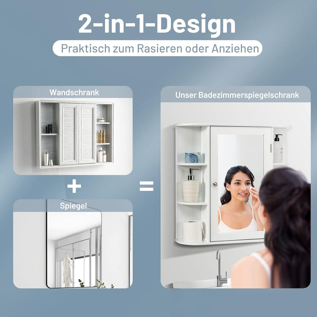 COSTWAY Spiegelschrank Badezimmer, Badezimmerspiegel mit Ablagen, Badezimmerspiegelschrank weiss, Wa