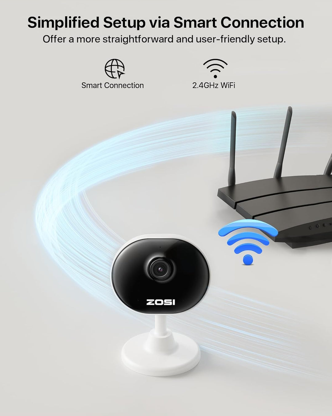 ZOSI 1080P Innen WLAN รberwachungskamera mit Plug-in-Strom, Lokale KI fรผr Person/Bewegungen, Magnetf