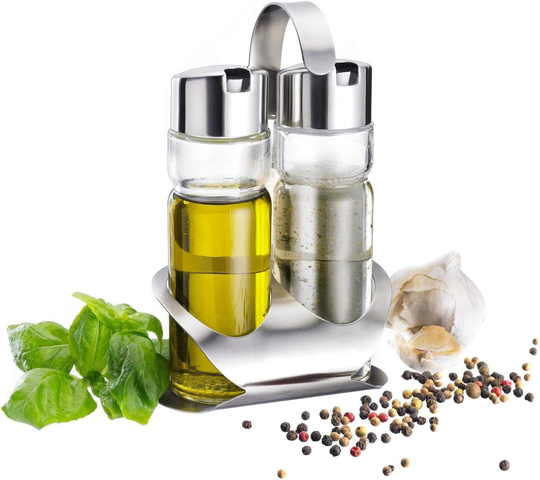 Westmark Menage Essig- und Öl, 3-tlg., Fassungsvermögen: je 160 ml, Rostfreier Edelstahl/Glas, Wien,