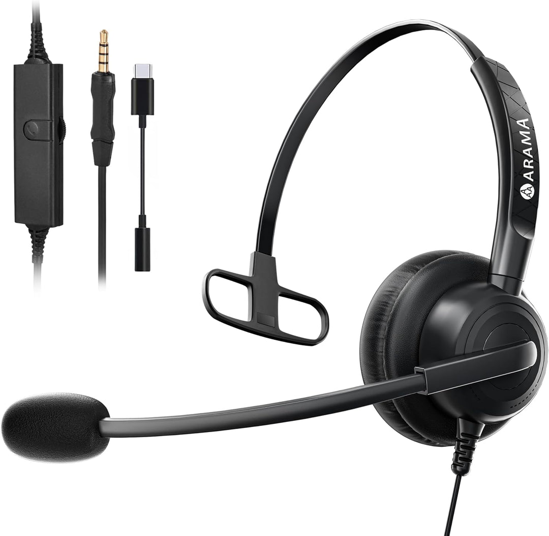 Arama 3,5mm Klinke Headset Handy, PC Kopfhörer mit Mikrofon Noise Cancelling für Fritzfon c6 c5 iPho