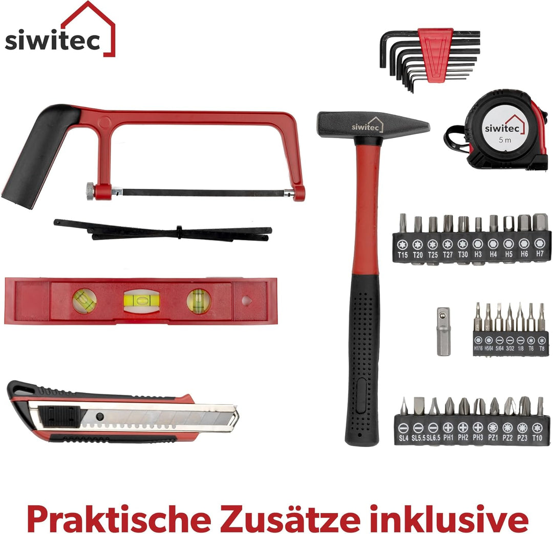 siwitec Werkzeugkoffer 95-teilig | Werkzeug Set CRV | Werkzeugkasten gefüllt mit Zangen, Schraubendr