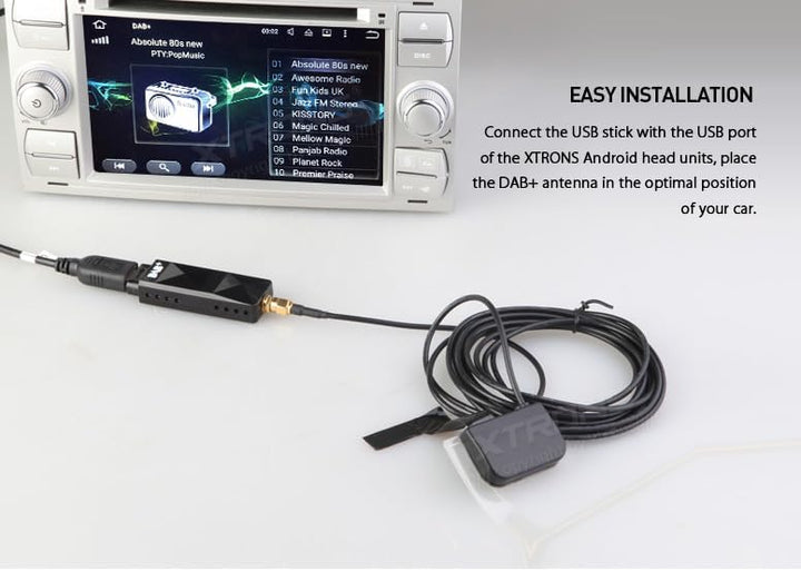 XTRONS DAB+ USB 2.0 Digital DAB+ Radio Tuner Receiver Stick NUR für die XTRONS Android Auto-Stereoan