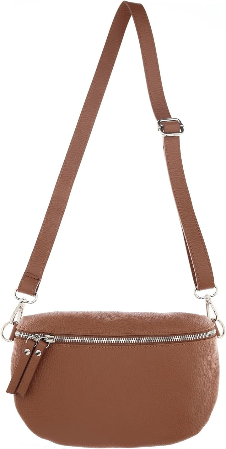 Zwillingsherz Bauchtasche mit Reissverschluss aus 100% Echtleder - Hochwertige Schultertasche zum Um