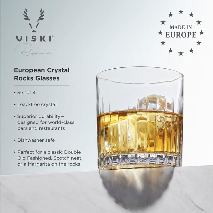 Viski Double Old Fashioned Tumbler, 4 Lowball-Cocktailgläser aus bleifreiem Kristallglas, Glaswaren