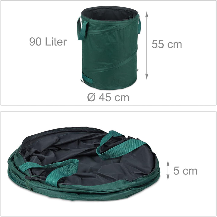 Relaxdays Laubsack selbstaufstellend, 3er Set, 90 Liter, Pop Up Gartensack, 3 Griffe, UV-beständig,