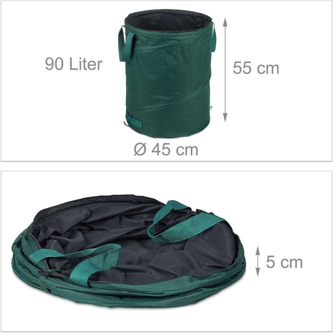 Relaxdays Laubsack selbstaufstellend, 3er Set, 90 Liter, Pop Up Gartensack, 3 Griffe, UV-beständig,