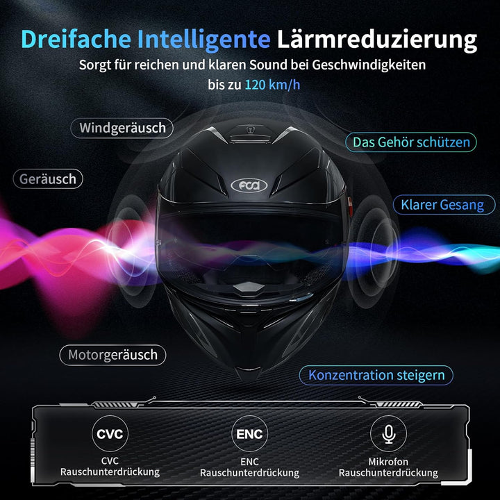 Fodsports FX7 Motorrad Headset V5.4, Bluetooth Mesh Intercom für bis zu 10 Motorräder, Dual-Chip für