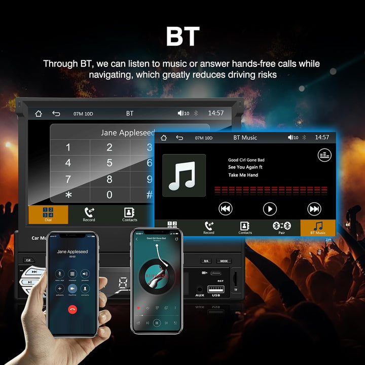 EZoneTronics 7 Zoll Autoradio Flip 1DIN Auto Stereo Play Telefon Musik über USB AM/FM Radio Bluetoot