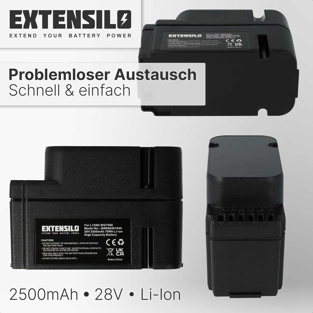 EXTENSILO Akku Ersatz für Worx WA3225, WA3226, WA3565 für Rasenroboter Rasenmäher (2500mAh, 28V, Li-