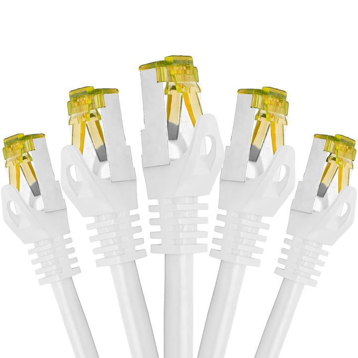 BIGtec LAN Kabel 5 Stück 3m Netzwerkkabel CAT7 Ethernet Internet Patchkabel CAT.7 weiss Gigabit dopp