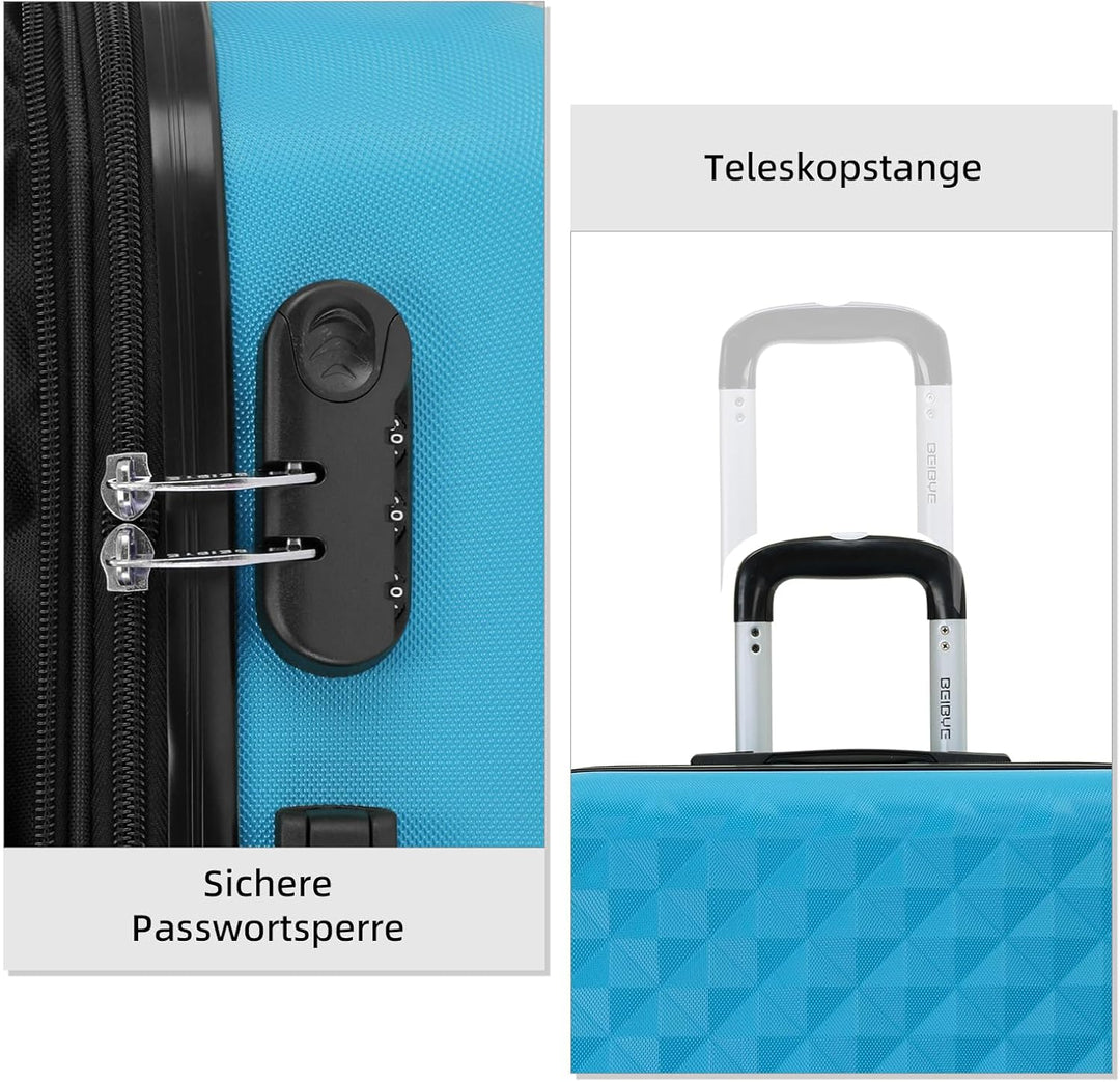 BEIBYE Zwillingsrollen 2066 Hartschale Trolley Koffer Reisekoffer Handgepäck Boardcase M (Türkis), T