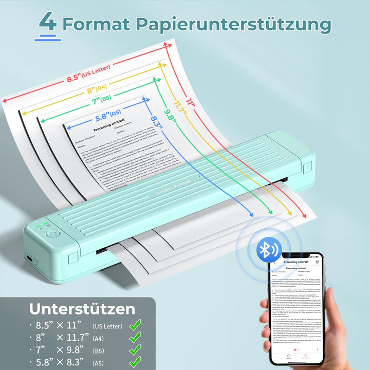 ASprink Mobiler Drucker A4 für Unterwegs, Tragbarer Drucker Thermodrucker A4 P831 für US Letter/A4/B