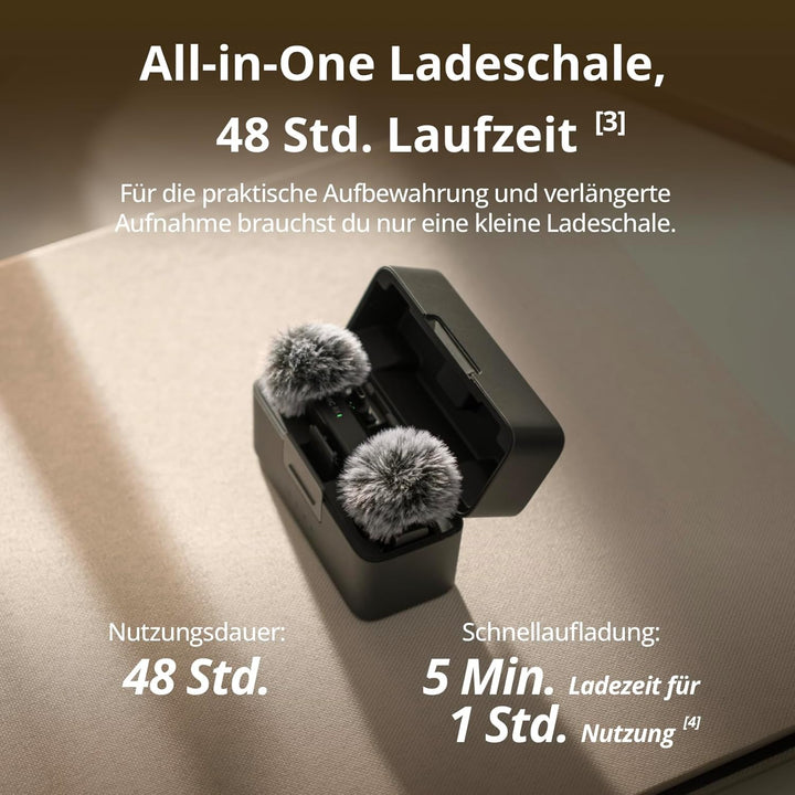 DJI Mic Mini (2 Sender + 1 Empfänger + Ladeschale), Ultraleicht, Detailreicher Audio, 48 Std. Nutzun