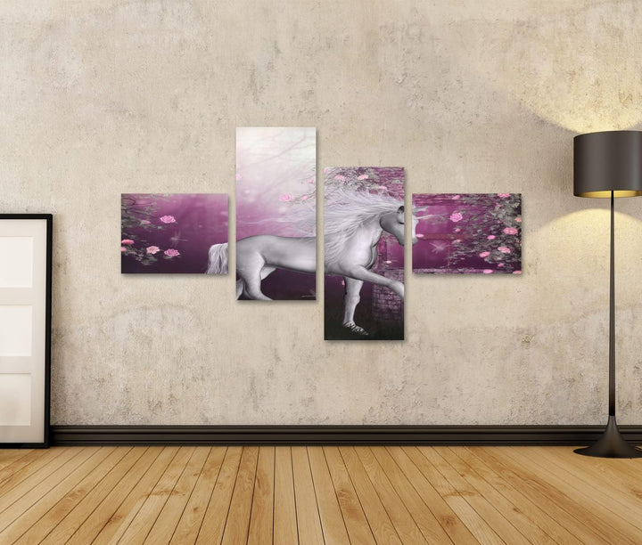 islandburner Bild auf Leinwand Einhorn Fee Fantasie Mondschein Feengarten Für Mädchen Kinderzimmer B