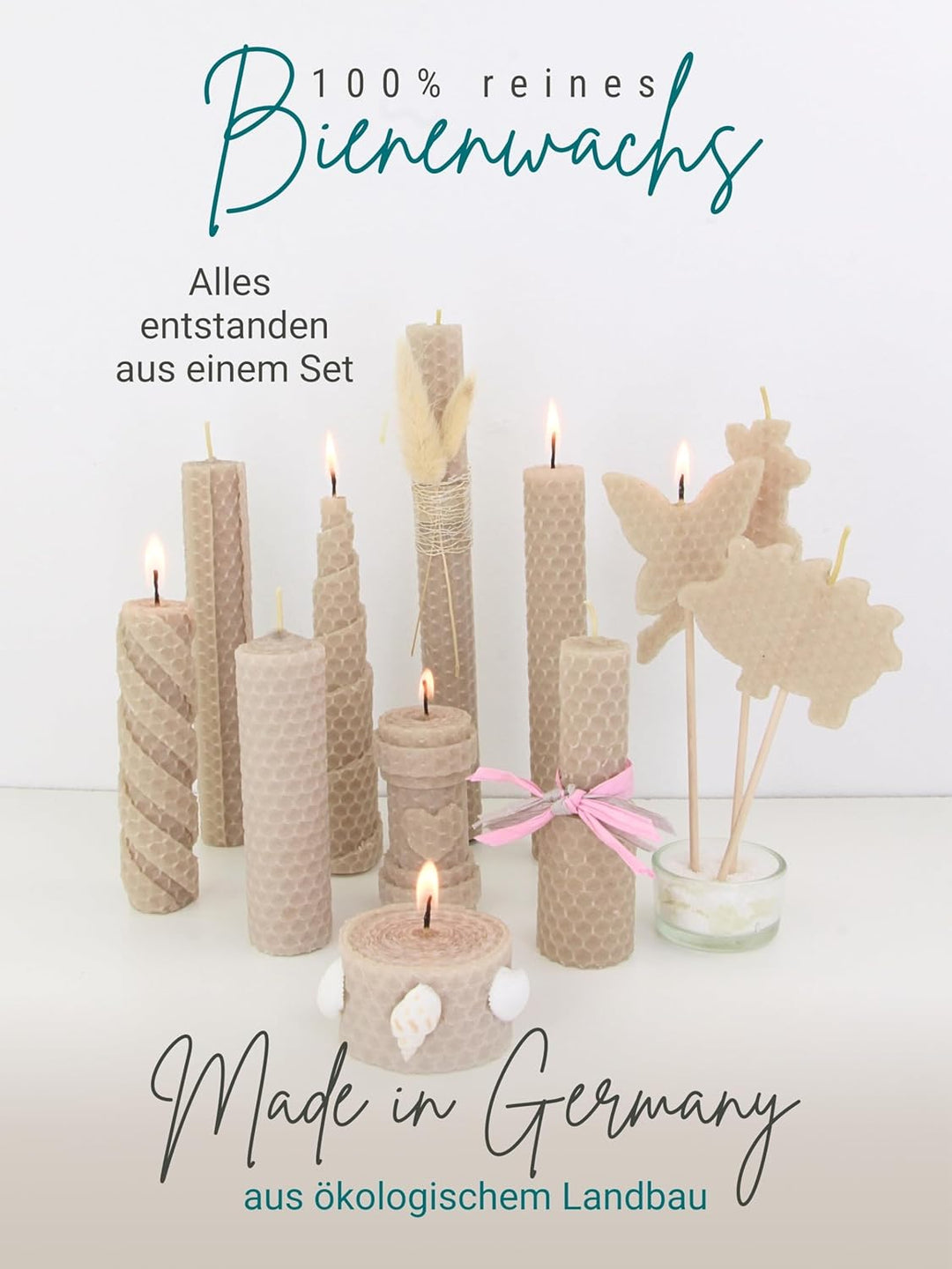 Wachsmann DIY Bienenwachs Kerzen Bastelset – Starterset für 10 Kerzen in vielen Farben – 100% reines
