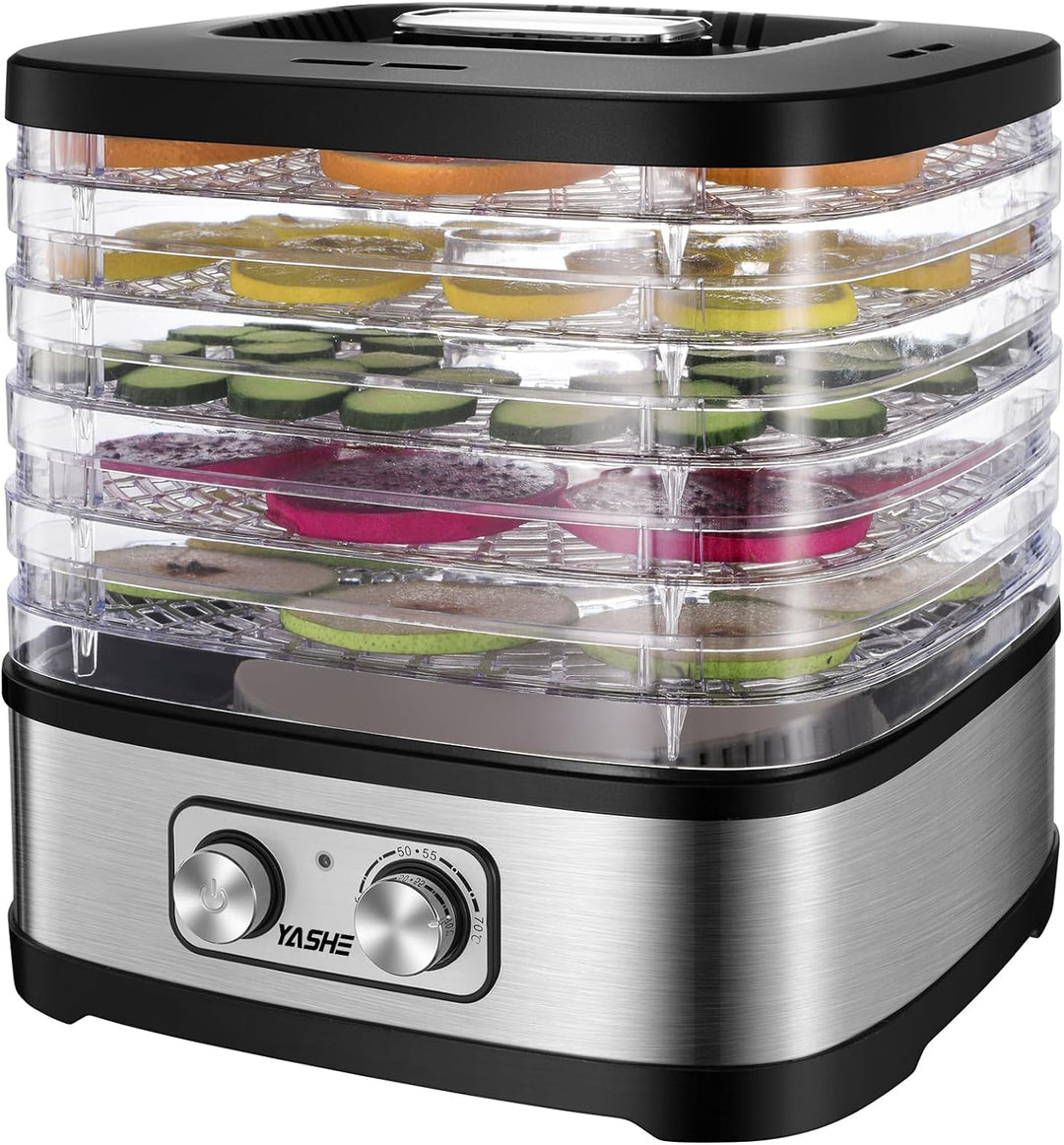 YASHE GGJ-261A Dörrautomat mit 5 höhenverstellbaren Tabletts, Temperaturregelung von 35-70°C, 240 Wa