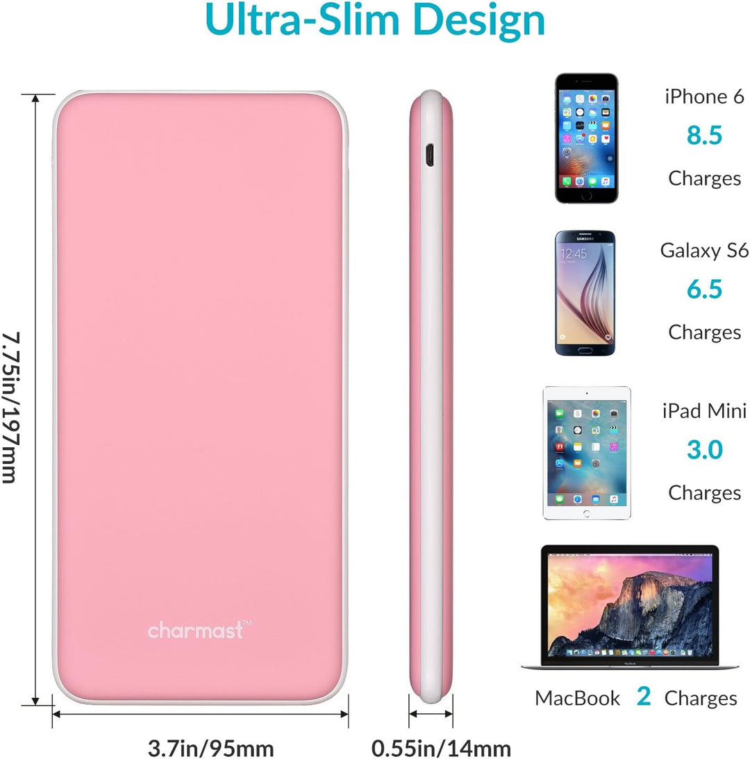 Charmast 26800mAh Powerbank USB C Externer Akku dünne Power Bank Handy Tragbares Ladegerät mit 3 Ein