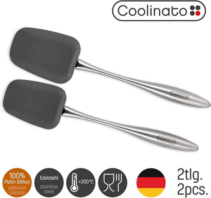 COOLINATO Silikon Edelstahl Kochlöffel 2er Set 25,5cm 29cm, Kochlöffel zum Kochen und Backen, lebens