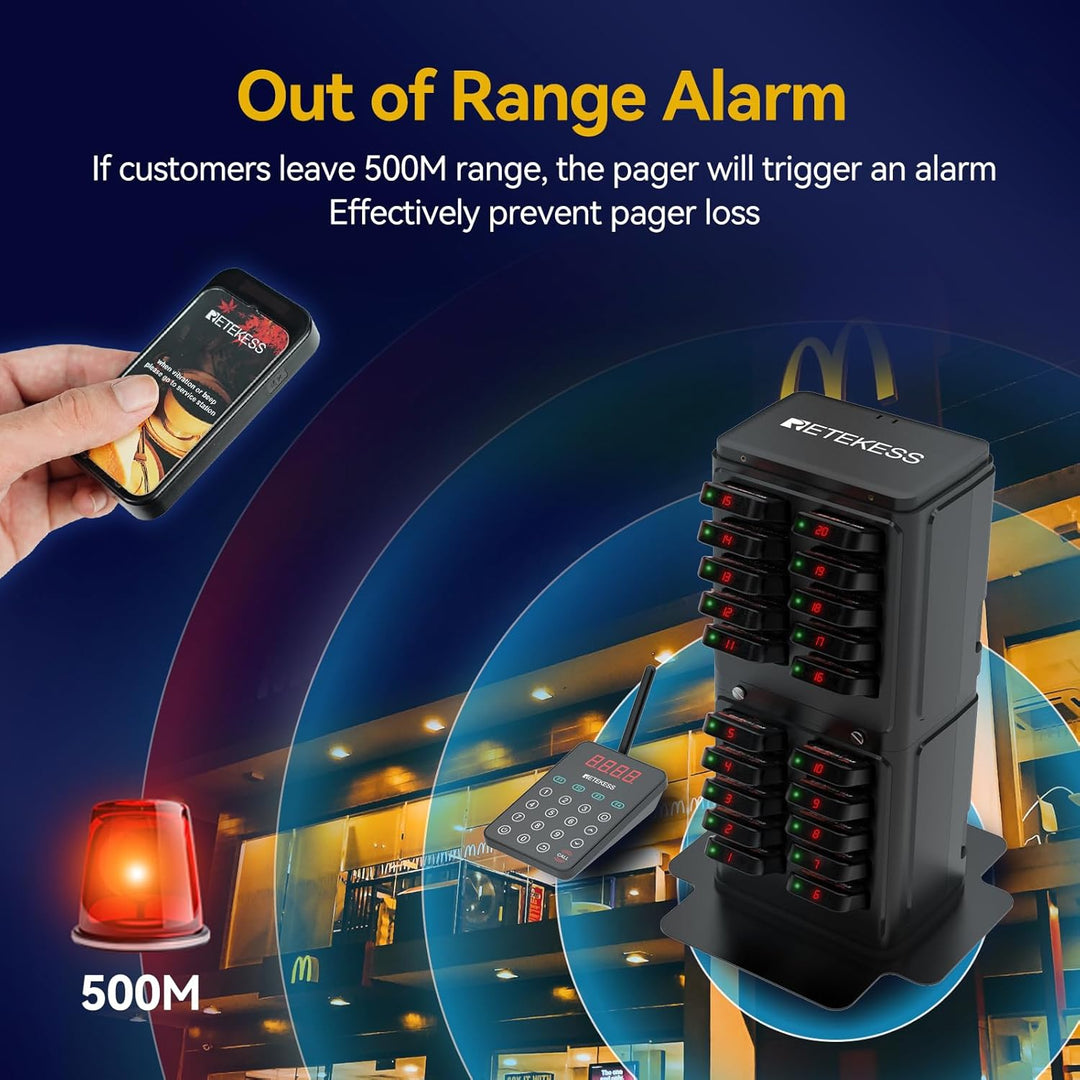 Retekess TD177 Verbesserter Pager Rufsystem, 500M Restaurant Pager System, Kopplung mit Einem Tasten